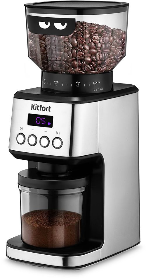 Кофемолка Kitfort КТ-790 180Вт сист.помол.:жернова вместим.:320гр нержавеющая сталь/черный Кофемолка Kitfort КТ-790 180Вт сист.помол.:жернова вместим.:320гр нержавеющая сталь/черный