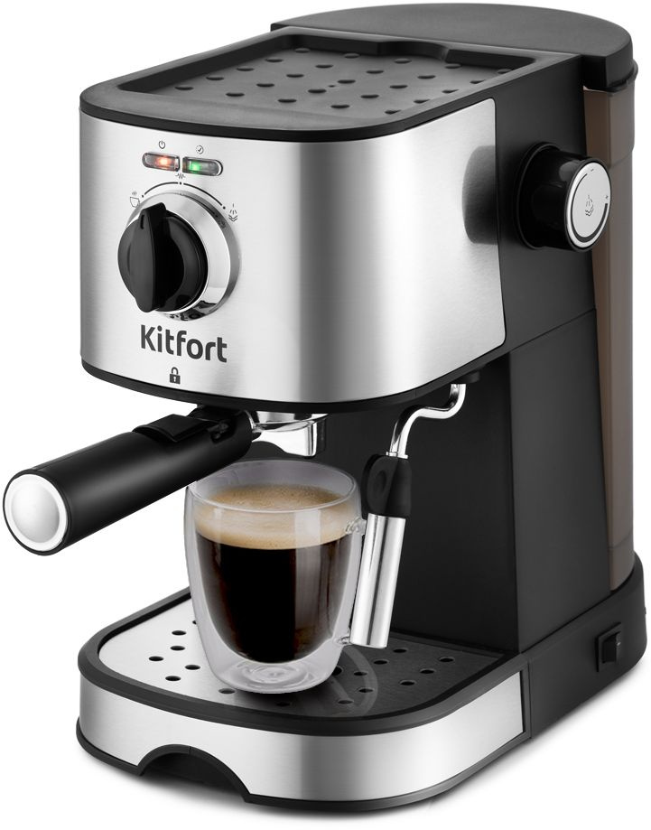 Кофеварка рожковая Kitfort КТ-753 850Вт черный/нержавеющая сталь Кофеварка рожковая Kitfort КТ-753 850Вт черный/нержавеющая сталь