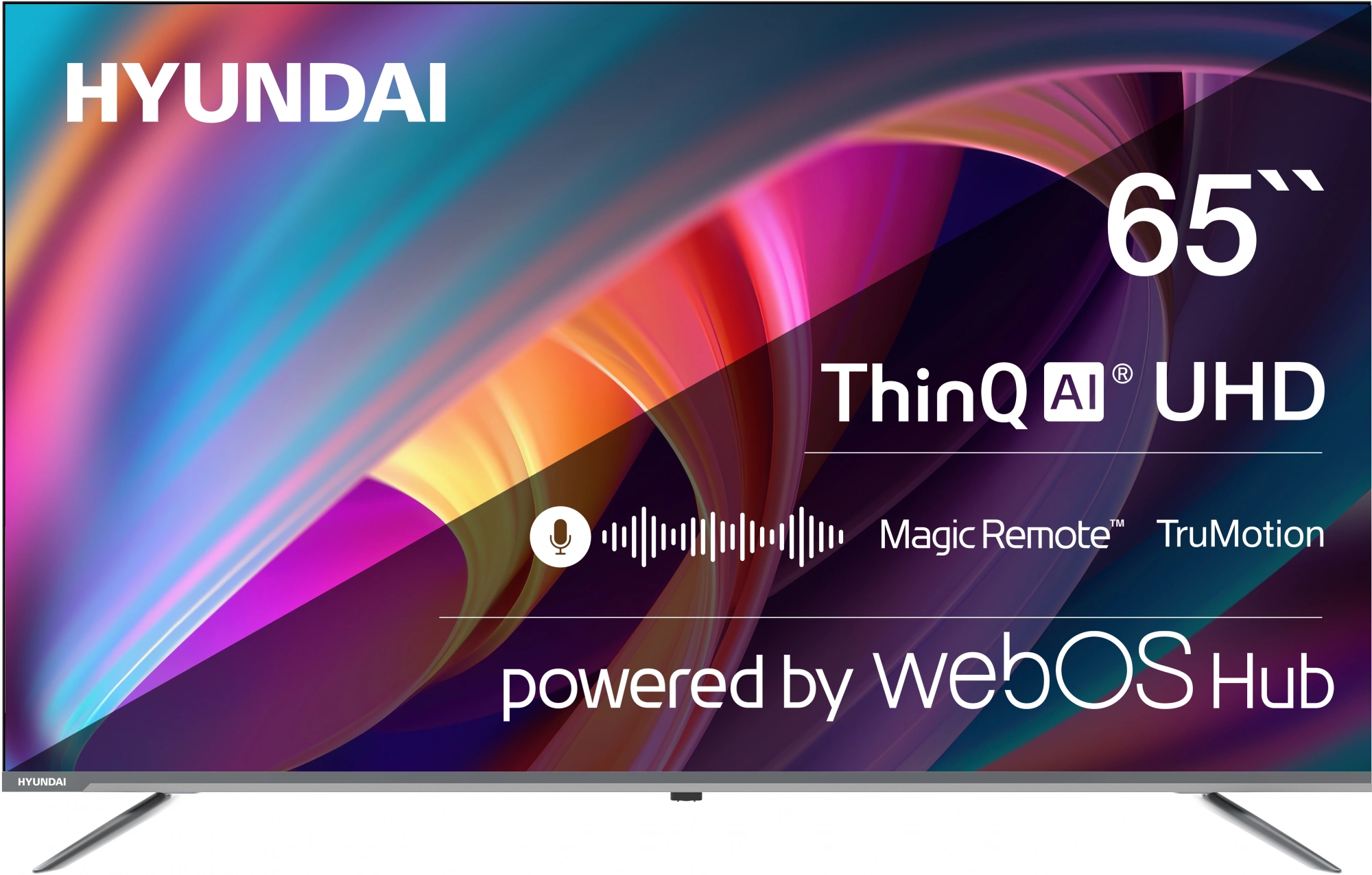 Телевизор LED Hyundai 65" H-LED65BU7100 WebOS Frameless Metal серый/серый 4K Ultra HD 60Hz MEMC DVB-T DVB-T2 DVB-C DVB-S DVB-S2 USB WiFi Smart TV