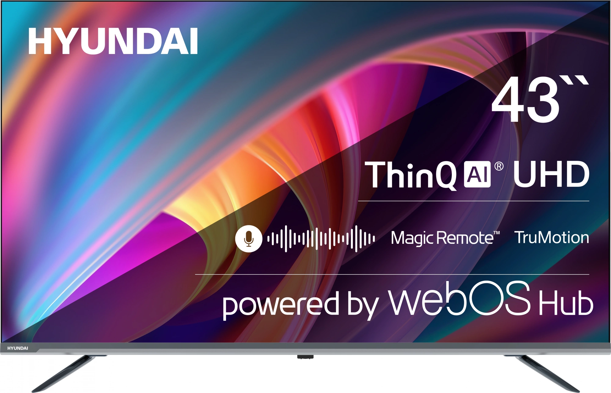 Телевизор LED Hyundai 43" H-LED43BU7100 WebOS Frameless Metal серый/серый 4K Ultra HD 60Hz MEMC DVB-T DVB-T2 DVB-C DVB-S DVB-S2 USB WiFi Smart TV