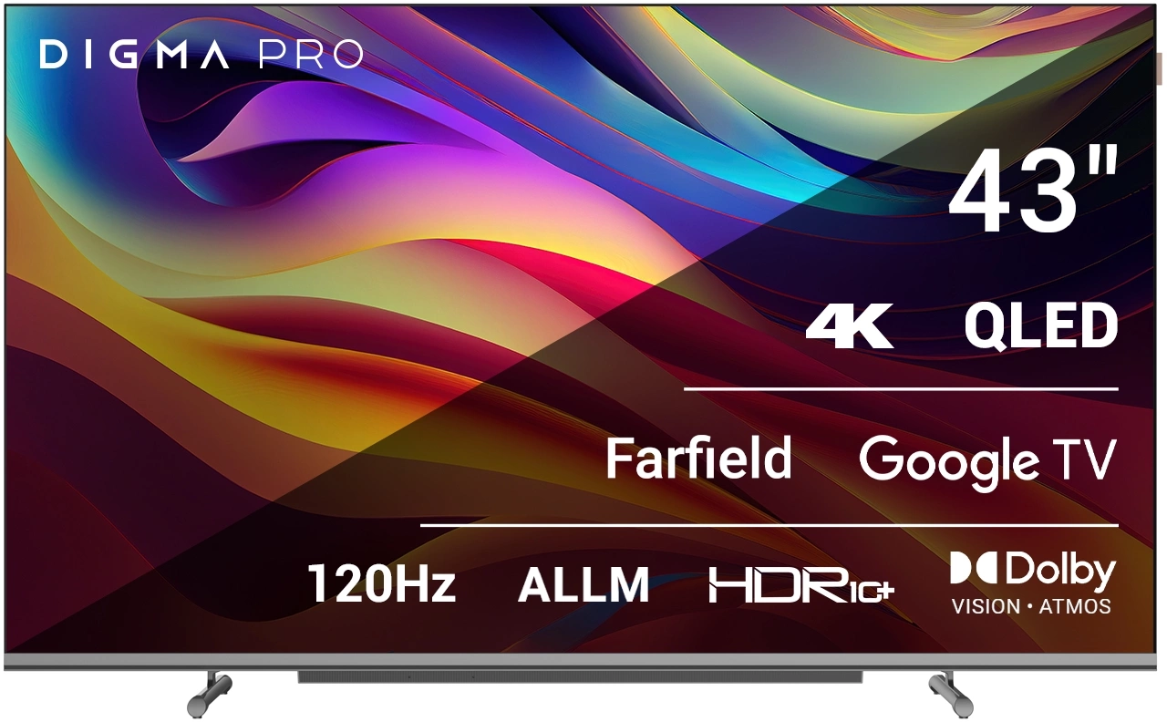 Телевизор QLED Digma Pro 43" QLED 43L Google TV Frameless черный/серебристый 4K Ultra HD 120Hz HSR DVB-T DVB-T2 DVB-C DVB-S DVB-S2 USB WiFi Smart TV Телевизор QLED Digma Pro 43" QLED 43L Google TV Frameless черный/серебристый 4K Ultra HD 120Hz HSR DVB-T DVB-T2 DVB-C DVB-S DVB-S2 USB WiFi Smart TV