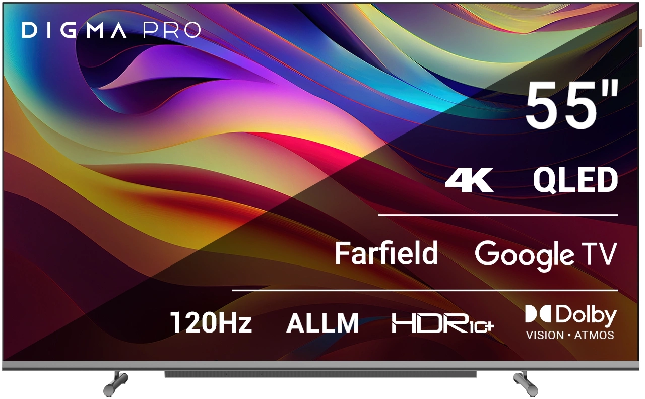 Телевизор QLED Digma Pro 55" QLED 55L Google TV Frameless черный/серебристый 4K Ultra HD 120Hz HSR DVB-T DVB-T2 DVB-C DVB-S DVB-S2 USB WiFi Smart TV Телевизор QLED Digma Pro 55" QLED 55L Google TV Frameless черный/серебристый 4K Ultra HD 120Hz HSR DVB-T DVB-T2 DVB-C DVB-S DVB-S2 USB WiFi Smart TV