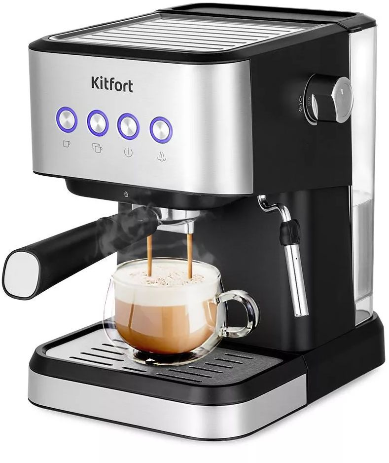 Кофеварка рожковая Kitfort КТ-7140 1050Вт черный/нержавеющая сталь Кофеварка рожковая Kitfort КТ-7140 1050Вт черный/нержавеющая сталь